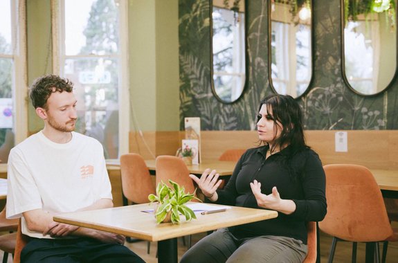 Nick and Aziza in conversation